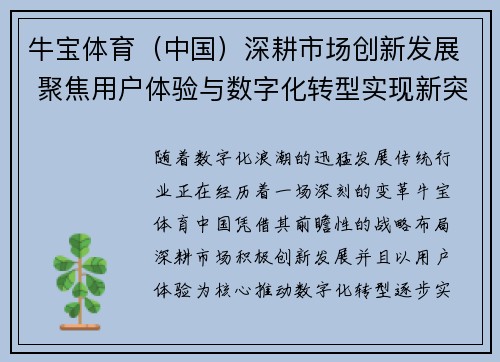 牛宝体育（中国）深耕市场创新发展 聚焦用户体验与数字化转型实现新突破